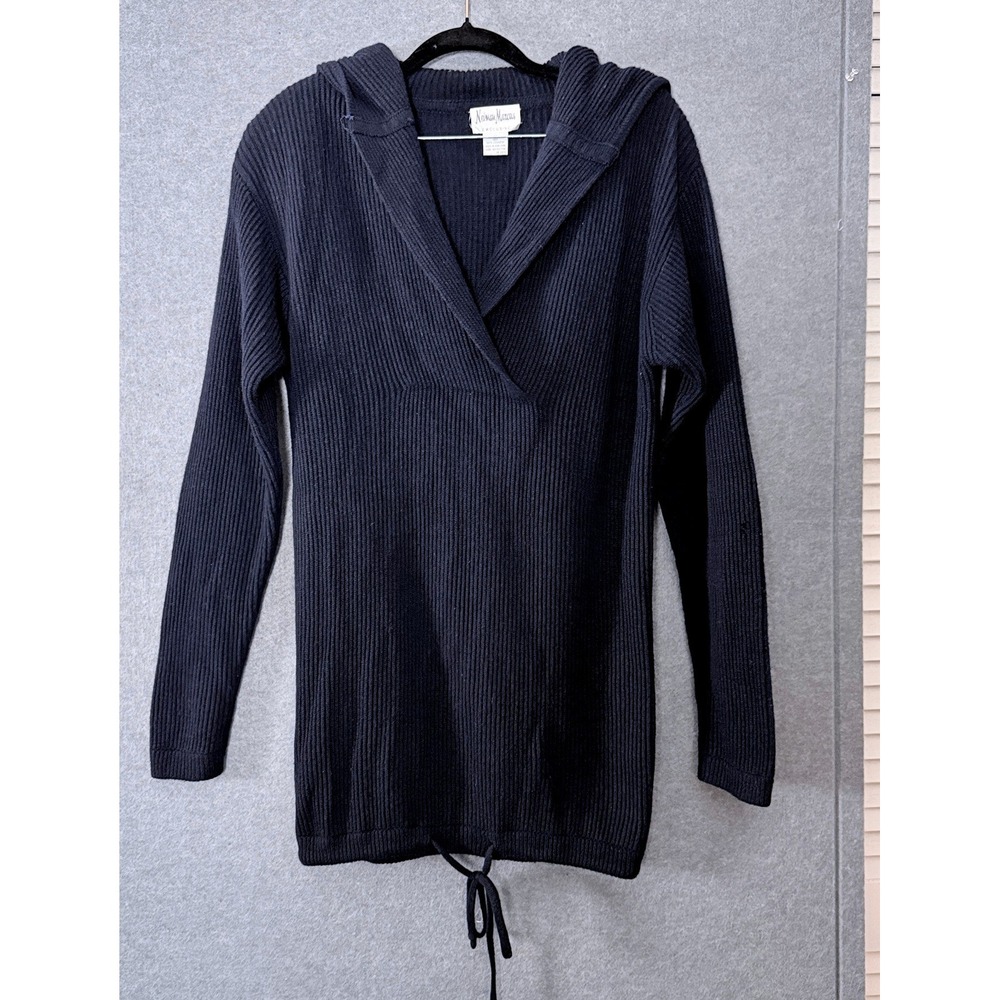 Cashmere Old Money Quiet Luxury Hooded Sweater S Navy Ribbed Toggle Wrap Layerin